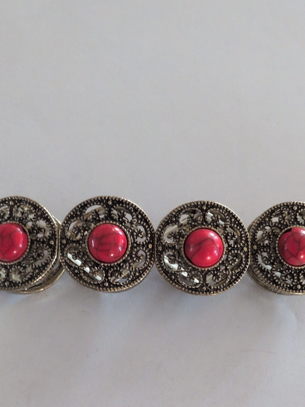 Vintage-Style Pink Stone Filigree Bracelet - Unbranded
